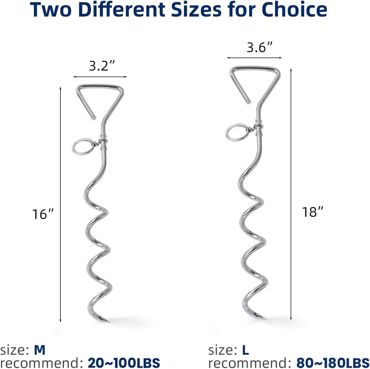 Dog Tie-Out Stake, Durable Silver Spiral Anchorstake - Large, 18 Inch / Silver - image 3