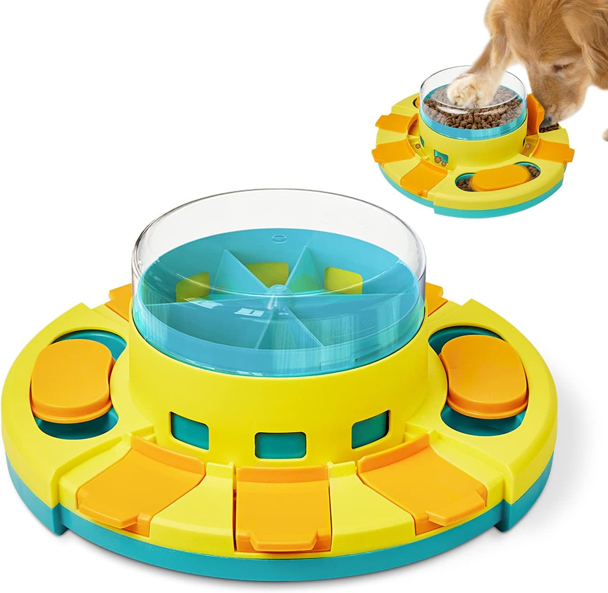 Potaroma Dog Puzzle Toy 2 Levels, Slow Feeder - Yellow Blue