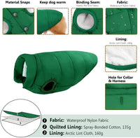 ASENKU Dog Winter Coat Dog Fleece Puffer Jacket for Small Medium - XXX-Large / Green - image 2