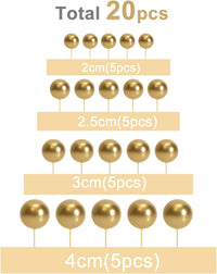ASTARON 20 Pcs Gold Balls Cake Topper Decorations for Birthday Cake - Gold - image 2