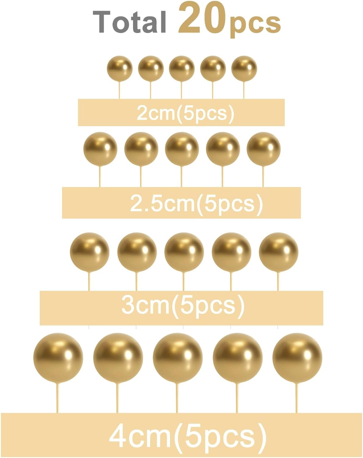 ASTARON 20 Pcs Gold Balls Cake Topper Decorations for Birthday Cake - Gold - image 2