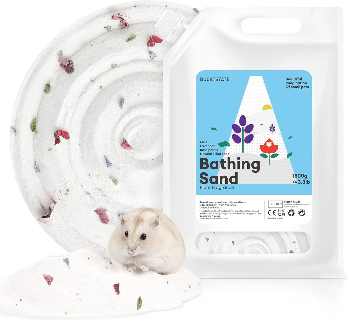 BUCATSTATE Hamster Bath Sand with Pour Spout - 3.3LB / White Sand