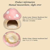 Ceramic Mushroom Guinea Pig House Hamster Hide Bed Includes Hamsters Food Bowl Guinea Pig Hideout for Hamster Chinchilla Hedgehog Rat Small Animals(Pink Mushroom Set)