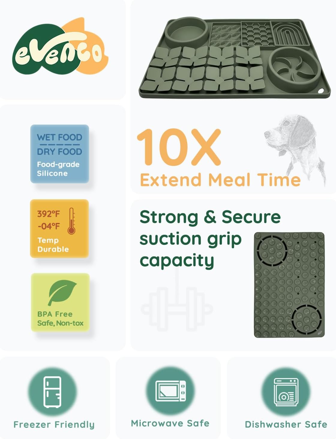 Slow Feeder Bowl, Silicone Lick Mat with Suction Cups for Dog Cat, Snuffle Mat for Pet Smell - Dark Green / Honeycomb 4in1 - image 4