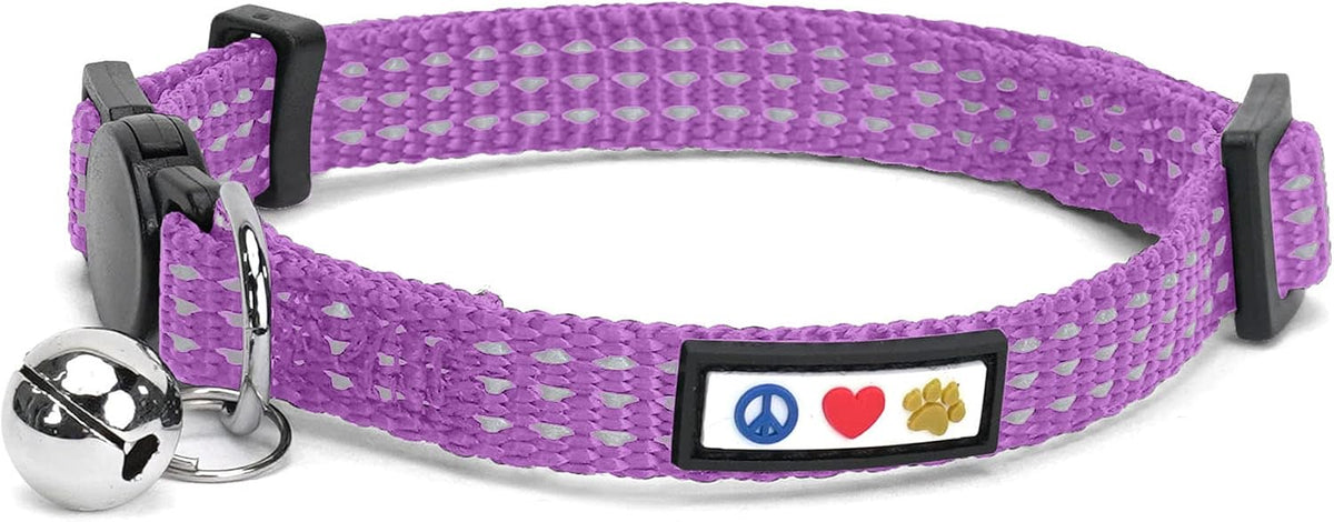 Pawtitas Reflective Blue Cat Collar with Safety Buckle and Removable - Reflective Orchid