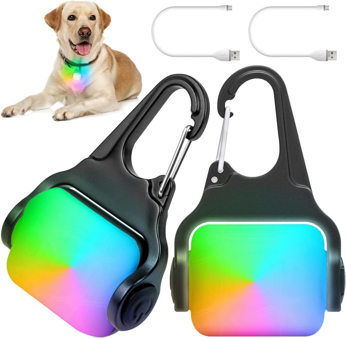 Dog Lights for Night Walking, Clip on Dog Collar Light, 3 Modes - White-2pcs-4Modes
