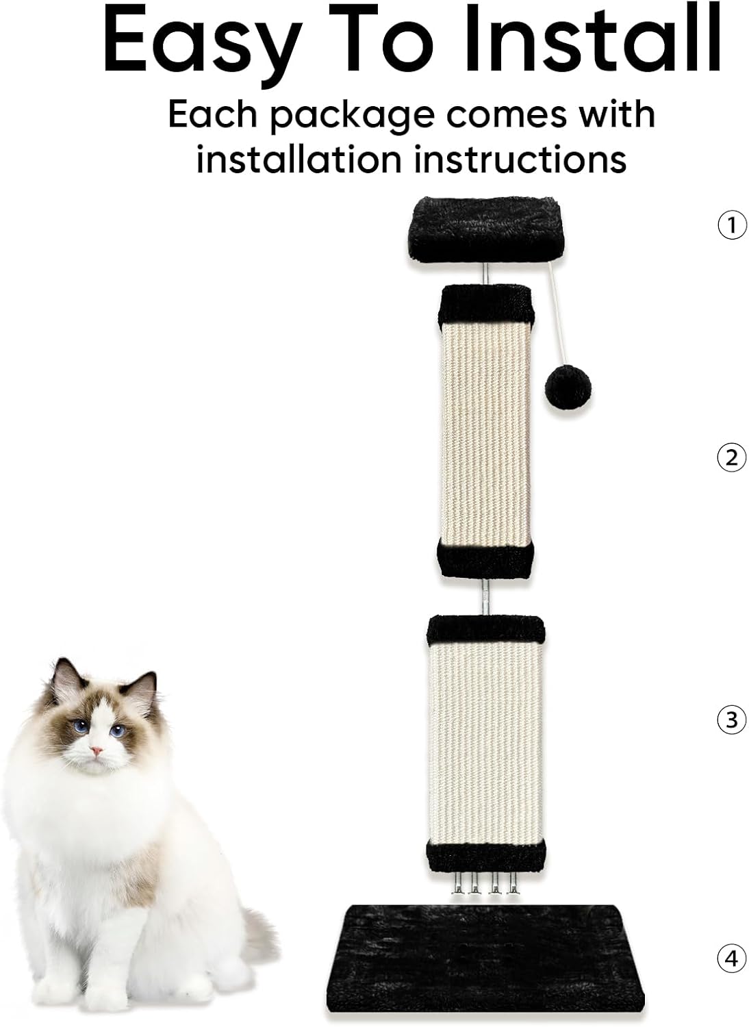 Cat Scratching Post for Indoor Cats - Black and White / Scratcher only - image 4