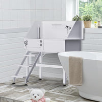 Dog Washing Station for Home, 38" White Professional Stainless Steel Dog Grooming Tub, Height Adjustable Dog Bathing Station, Upgrade Parts, Dog Bath Tubs for Small & Medium Dogs(Left Stair)