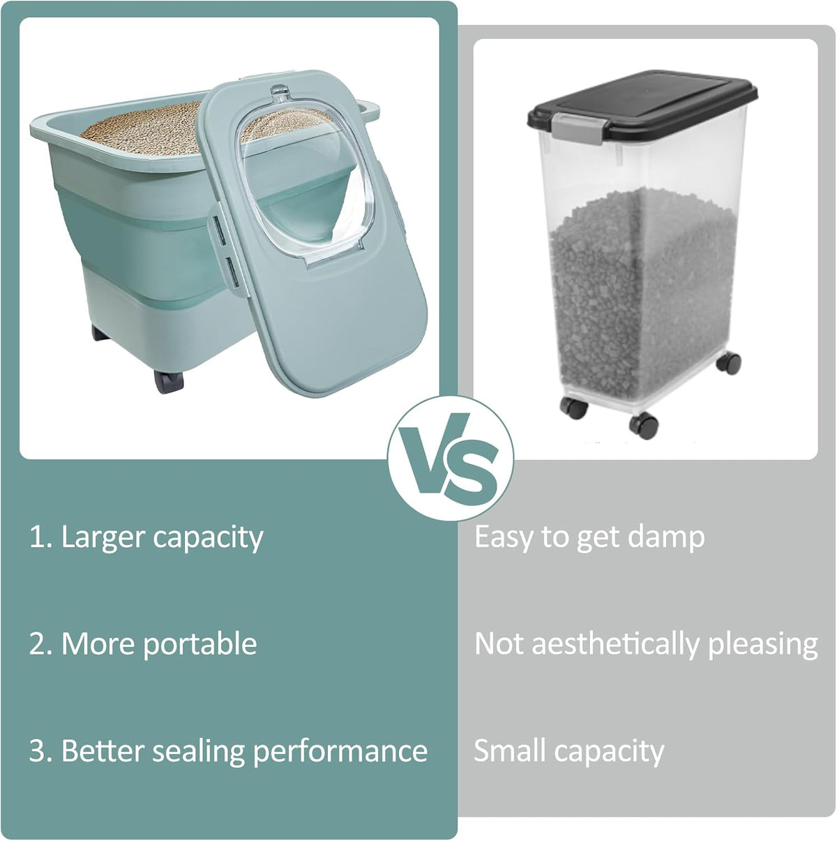 Collapsible Cat Litter Storage Container with Rolling Casters - Green - image 3