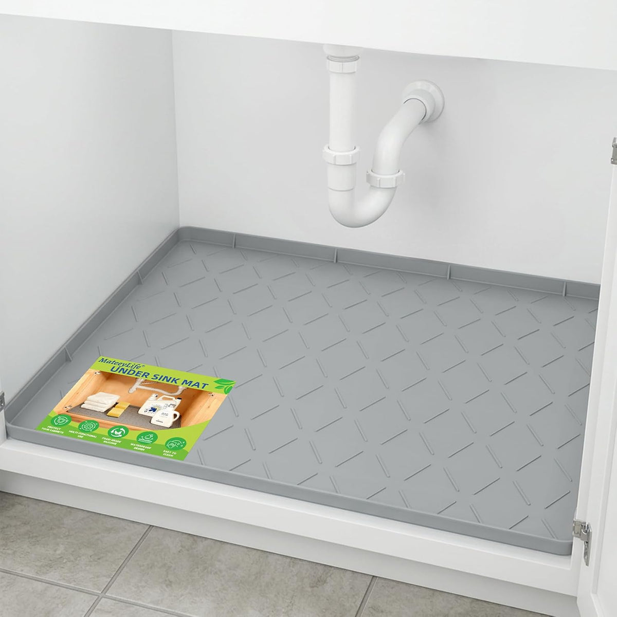 MateeyLife Silicone Waterproof Mat for Dog & Cat Food Mat 19"X12" – Essentials for Dogs - 22''W x 31''L / Light Grey