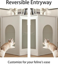 Cat Litter Robot Enclosure with Cat-Observant Glass Doors,Litter Robot Cabinet with Cozy LED for Cats,Reversible and Optional Entry(Left or Right),Power Outlet for More Choice, (White)