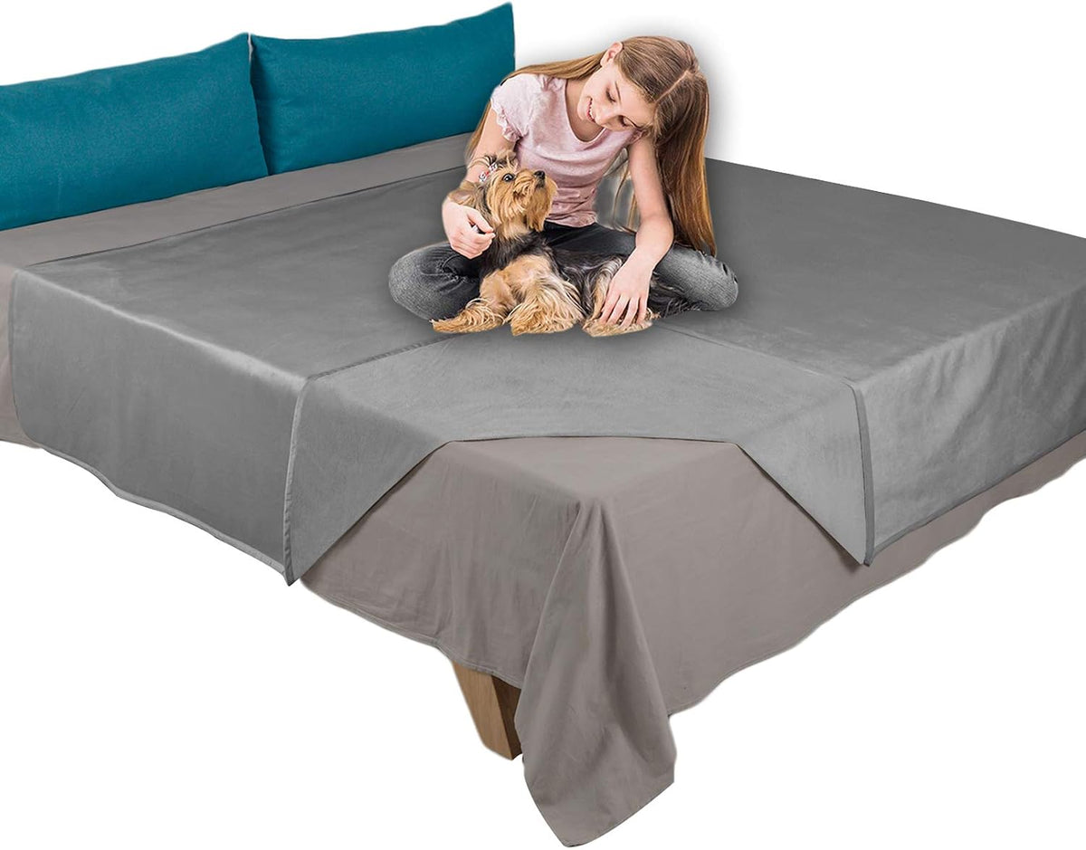 Ameritex Pet Bed Blanket Reversible 100% Waterproof Velvet Super Soft - 52x82 Inches / Light Grey+grey