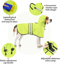 Waterproof Dog Raincoat, Adjustable Pet Rain Coats - Neon Green / Large - image 2