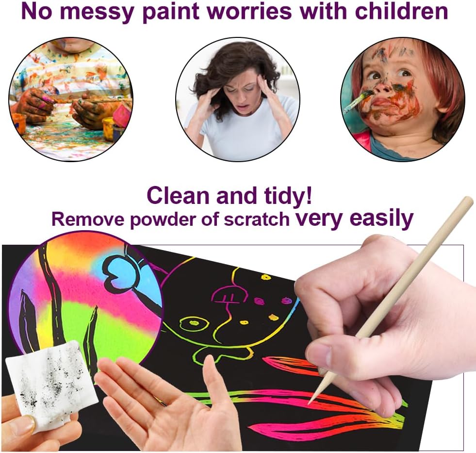FUNNYB&G 100 Pcs Rainbow Scratch Paper Art for Kids Arts and Crafts - 5*7.2 inch / 200 - image 2