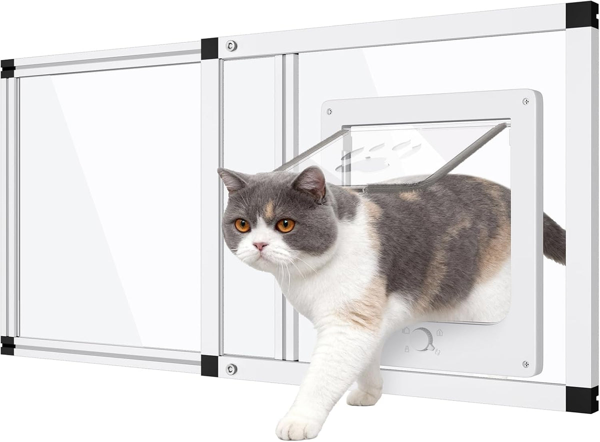 Sliding Cat Door for Window, Fits 32"-37" Width Window - White / Fit Window: 37"-45" Width