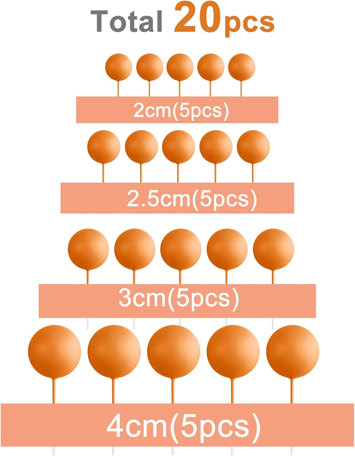 ASTARON 20 Pcs Gold Balls Cake Topper Decorations for Birthday Cake - Orange - image 2