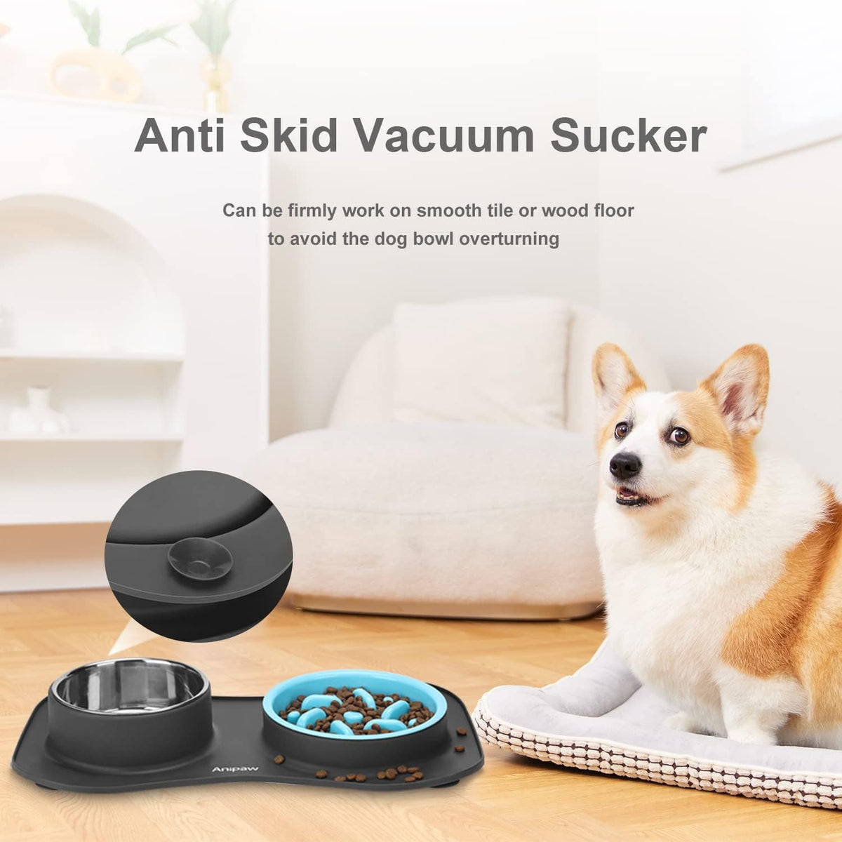 Slow Feeder Dog Bowls 3 in 1 Stainless Steel Food Water Bowl to Slow - Small ＆ Medium Breed / Dark Grey - image 3