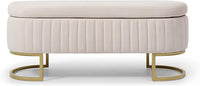 50" Sherpa Storage Ottoman Bench – Velvet Upholstered Bedroom Bench with Golden Metal Legs, Lift-Top Hidden Storage, Modern Footrest for Living Room, Entryway, Bed End (Beige)