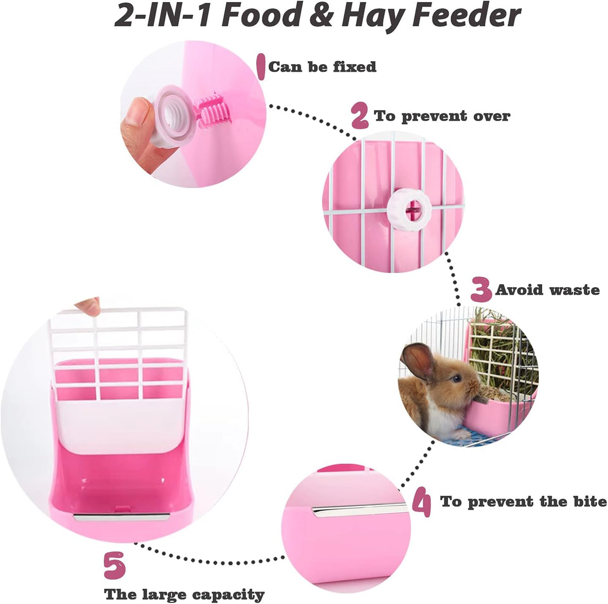 HERCOCCI Rabbit Hay Feeder and Water Bottle Set, Chinchilla - PINK / Large - image 3