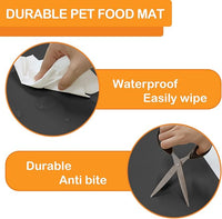 KVK Dog Water Mat 39.4×29.5in - Silicone Dog Mat for Food and Water Extra Large - Pet Food Mat for Floors Waterproof - Pet Feeding Mat Prevent Water Food Spills - Dark Grey