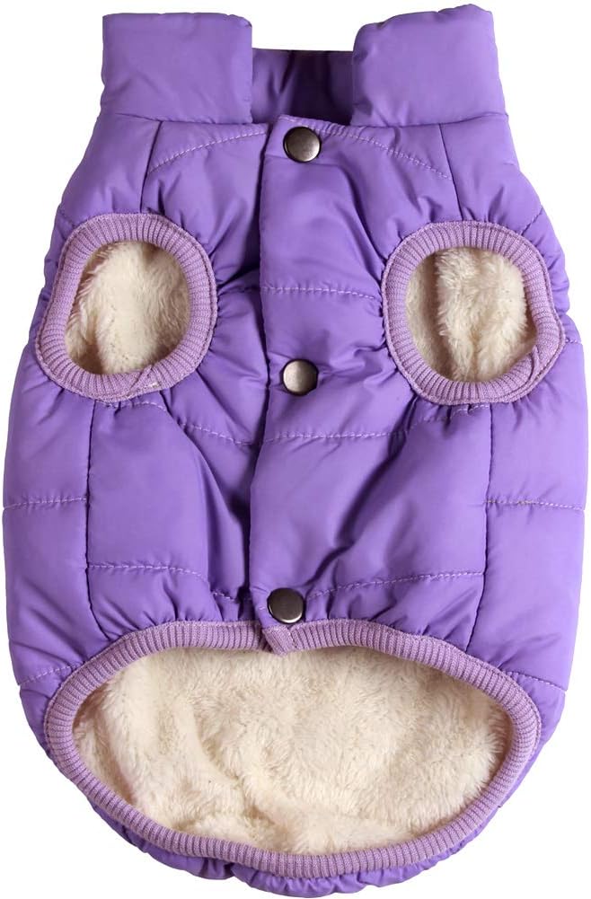 Fleece Lined Dog Jacket for Small Dogs, Winter Dog Coat - Purple / Medium