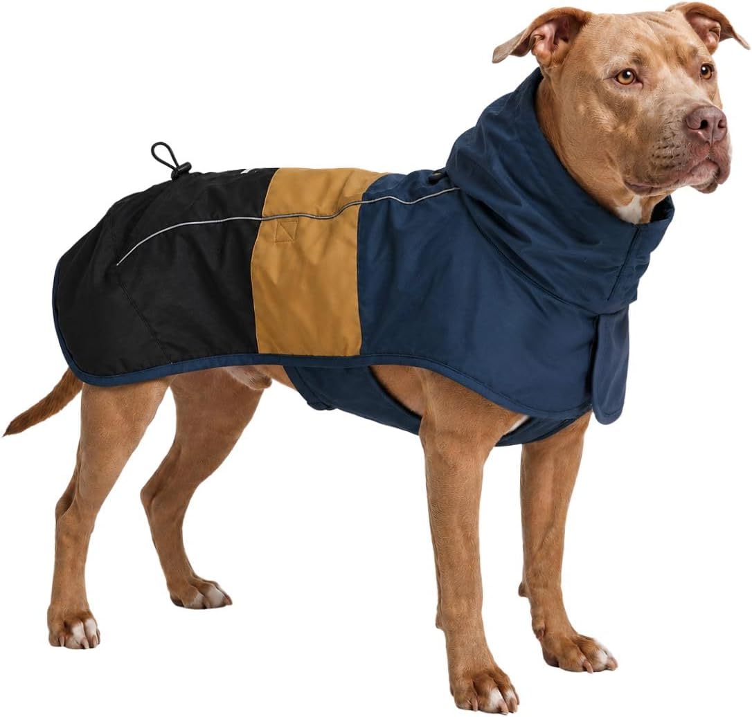 Spark Paws Dog Raincoat, Waterproof Rain Jacket w/Hood - Blue Gold Black / 4XL
