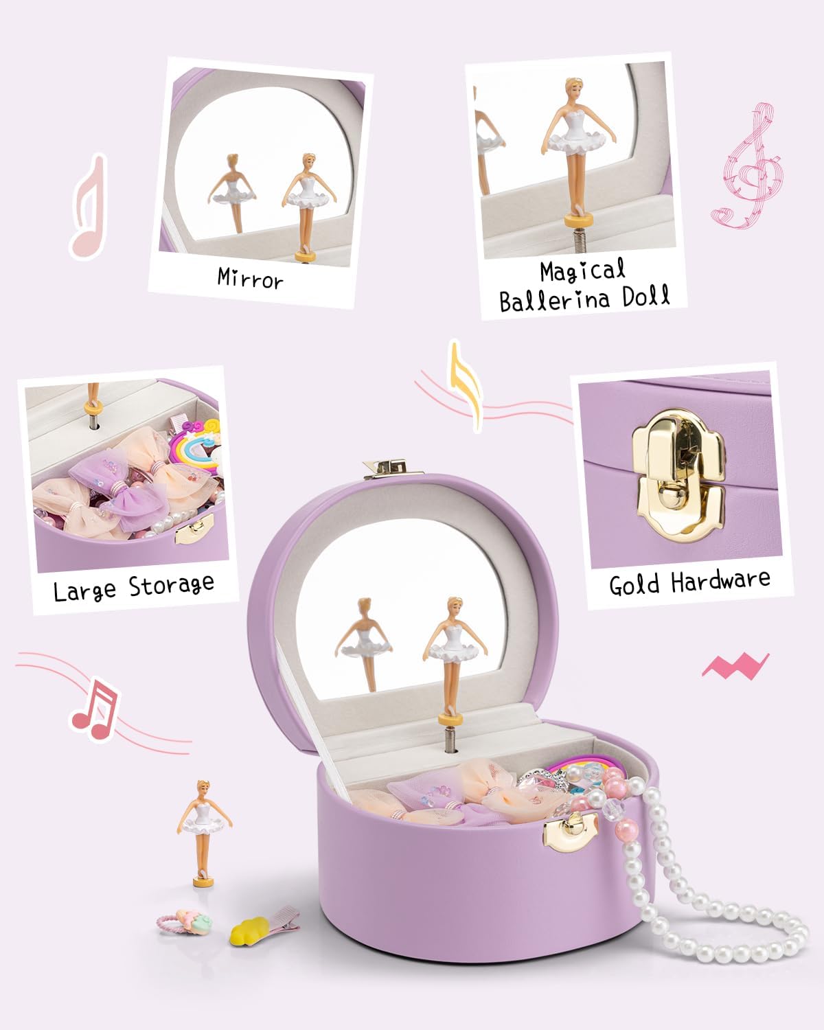VLANDO Musical Jewelry Box for Girls - B.Purple - image 4