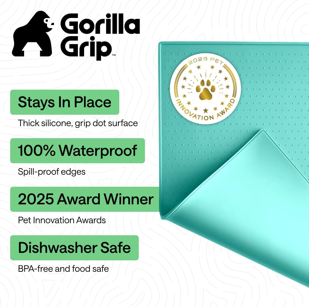 GORILLA GRIP Dog Food Mat, 100% Waterproof Silicone, 16x10 Beige – Essentials for Dogs - Turquoise / 23"l X 15"w - image 2