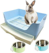 PINVNBY Rabbit Litter Box with Drawer for Cage Bunny Corner Litter - Blue