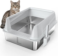 AIPERRO Stainless Steel Litter Box with Lid - Silver Gray / Large / 1 Count