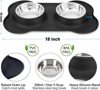 Dog Bowls Stainless Steel Bowls with No Spill Skid Resistant Silicone - Small/12oz each - image 2