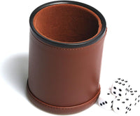 Felt Lined PU Leather Dice Cup Set with 6 Dot Dices – Fun for Kids & Family - Brown - image 2