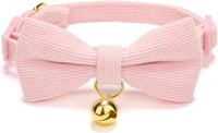 Breakaway Cat Collar with Bow Tie and Bell Adjustable Soft Corduroy - Small: Neck 7.5" - 11.0" / Pink