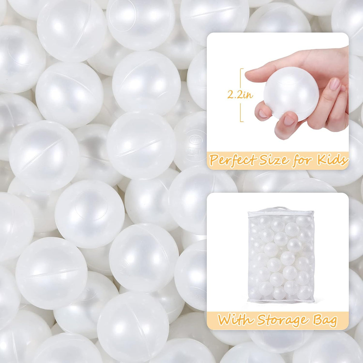 Realhaha Ball Pit Balls Baby Plastic Playpen Playball 2.15″ - Pearl White / 100 balls - image 3