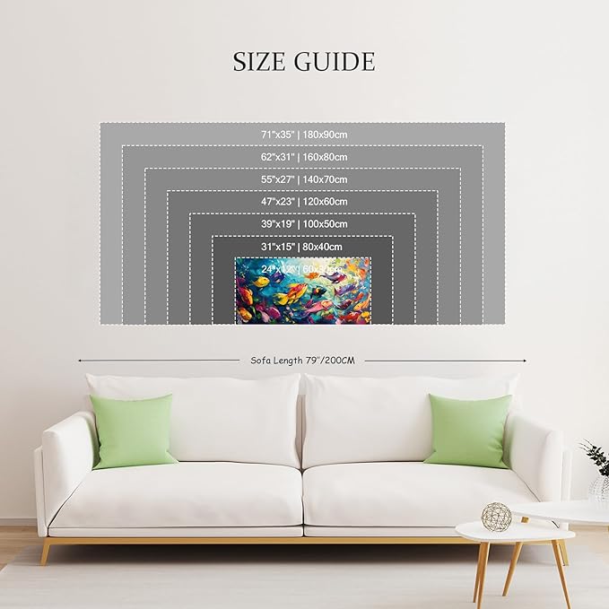 School of Fish Printed Canvas Wall Art – Framed Abstract Ocean Print – Vibrant Fish Wall Decor for Living Room, Bedroom, Office (Black Framed, 62"x31"|160x80cm)