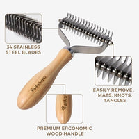 Undercoat Rake for Dogs - Professional Pet Shedding Dematting Comb with Wood Handle, Stainless Steel Blades for Pet Cats Dogs Matted Hair Tangles Removing