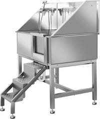 38" Dog Washing Station, Professional Stainless Steel Dog Bathing Station, Equipped with Three Anti-Slip Steps, Removable Door, Upgraded Spray Nozzle&Hose - Ideal for Home, Pet Grooming Salon,R-RAMP