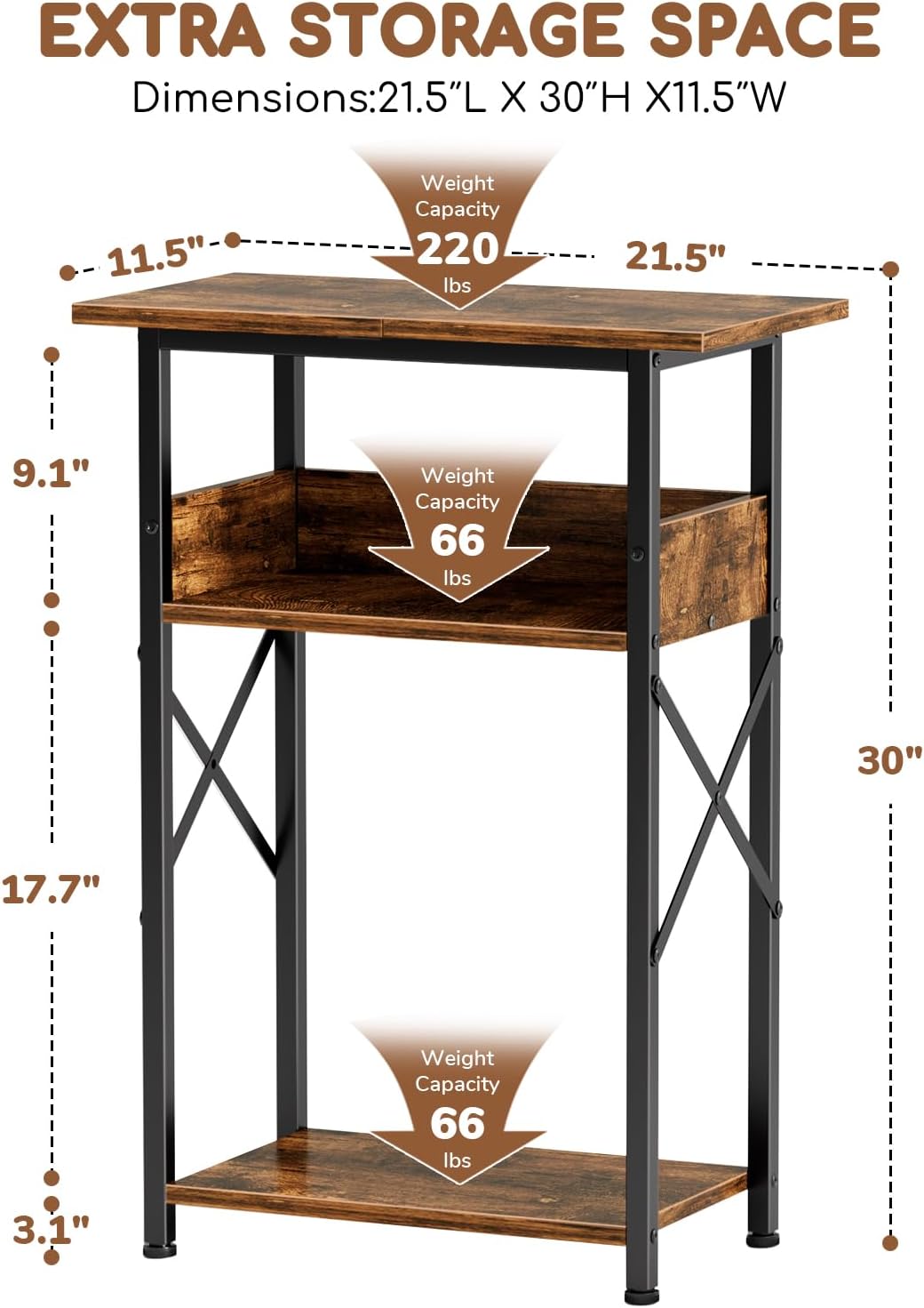 5-10 Gallon Fish Tank Stand with Storage Shelves - Rustic Brown / 10 Gallon-3 Tier - image 2