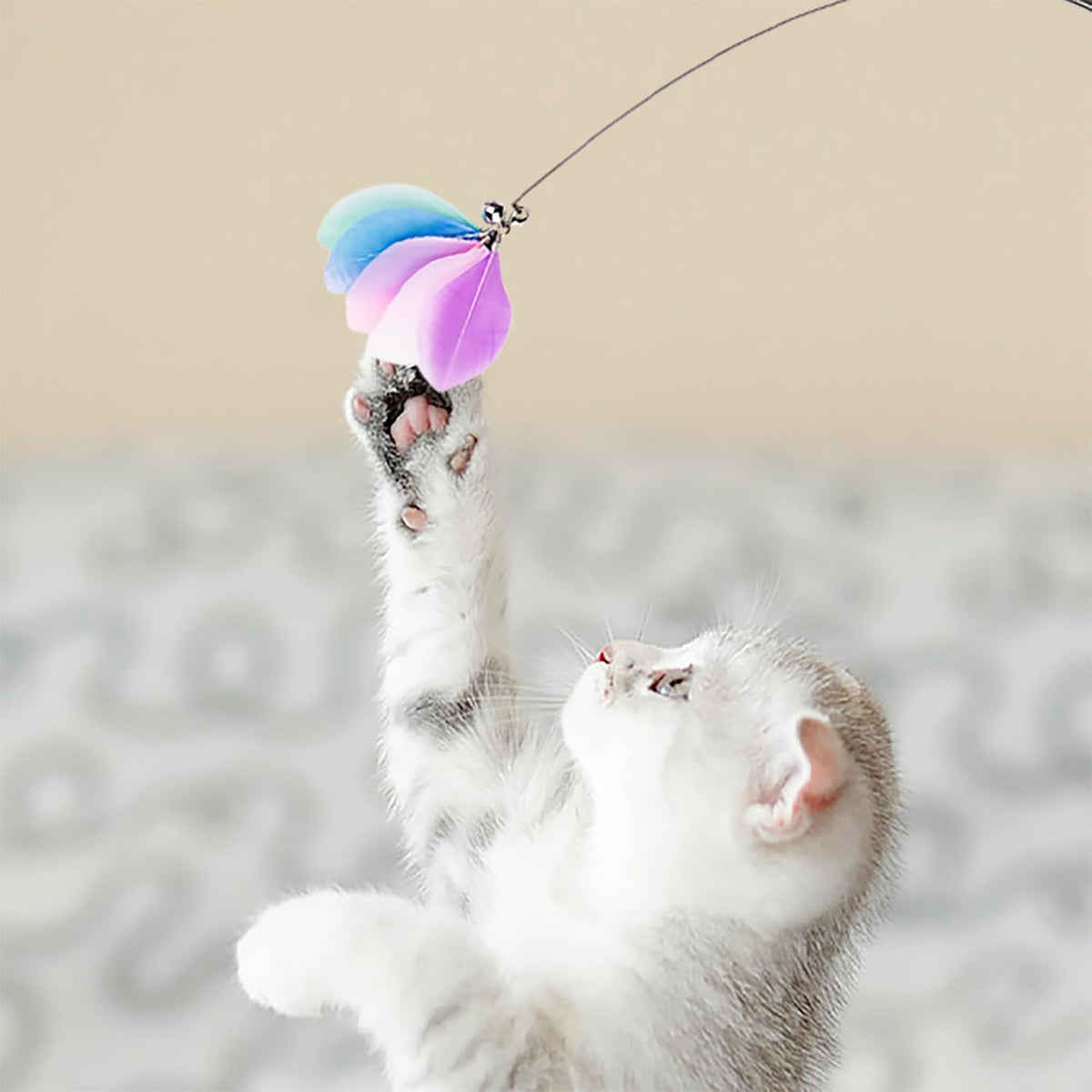JXFUKAL Cat Toys - 2 in 1 Spring Cat Wand Toy with 2PCS Ultra-Long Cat Teaser, 4PCS Spring Steel - 6PCS REFILLS - image 2