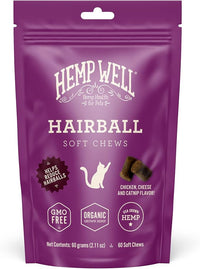 Hemp Well Cat Hairball Soft Chews for Cats, Organic USA Grown, Chicken Cheese & Catnip Flavor!