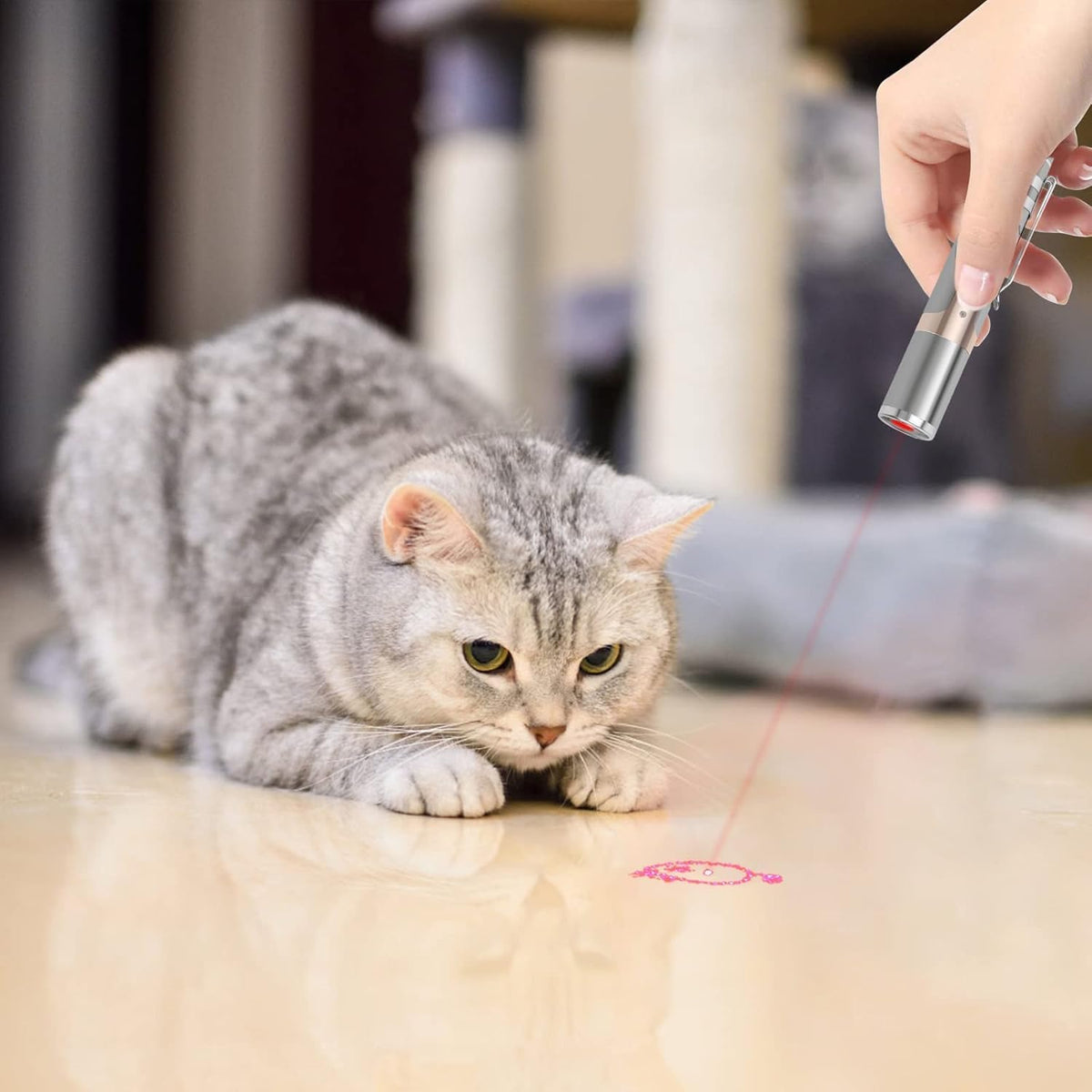 TBTeek Cat Toys, with Metal Case, Rechargeable - Silver / Red Light - image 2