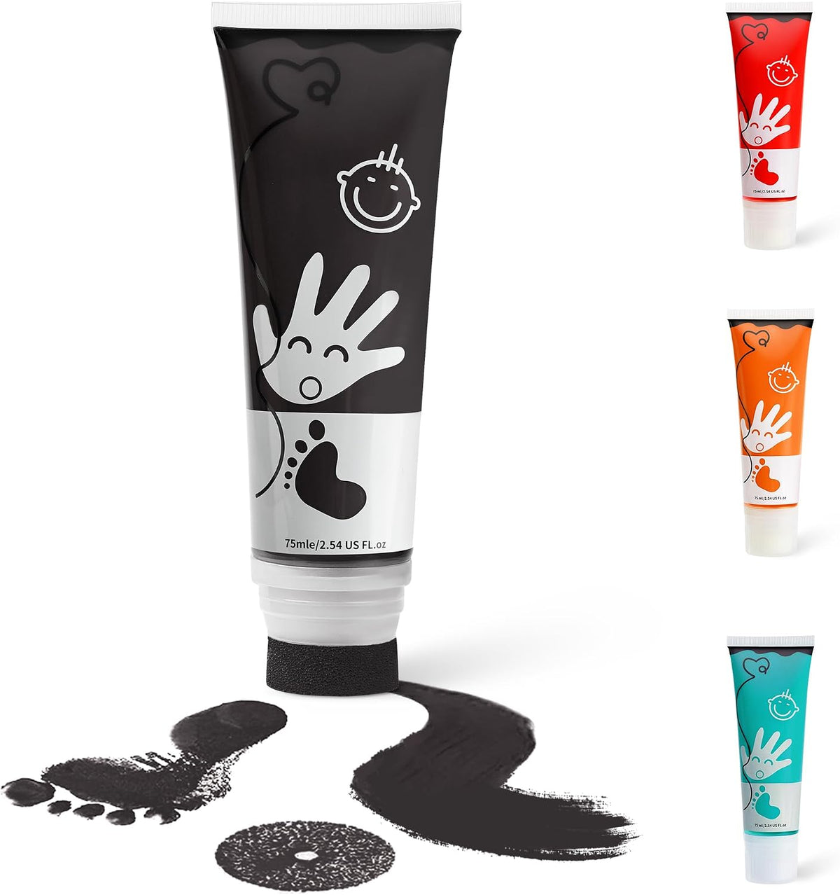 Sortnic black washable baby hand and footprint paint bottle with sponge head