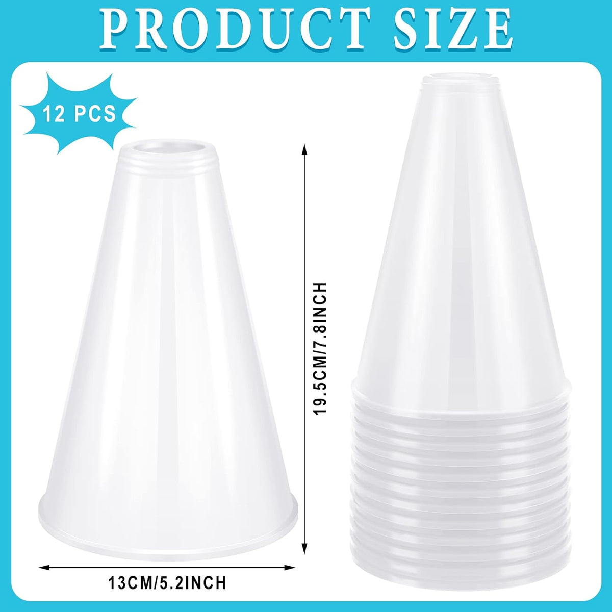 Woanger white plastic cheer megaphones, 12 pack - view 9