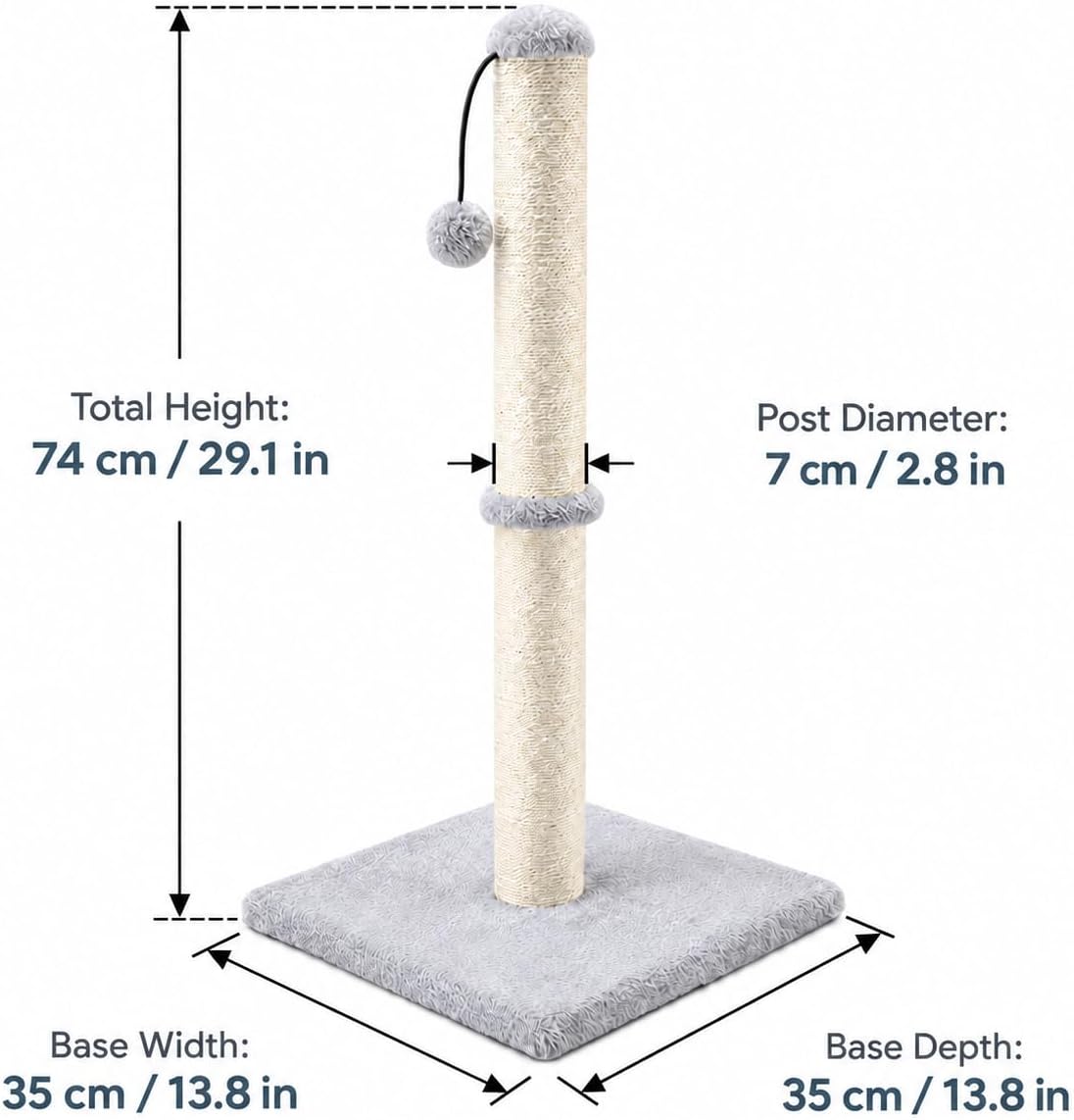 Dimaka Tall Cat Scratching Post Tree Scratcher with Sisal Rope - Grey / 29 inches for All Cats - image 2