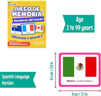 Menique, Juego de Memoria de Banderas del Mundo en español, para niños y adultos. Flags of The World, Memory Matching Game in Spanish, for Kids and Adults, 100 Tiles 50 Pairs.
