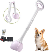 Dog Pooper Scooper Portable with Bag Attachment - 28in + Purple + 120 garbage bags + dispenser