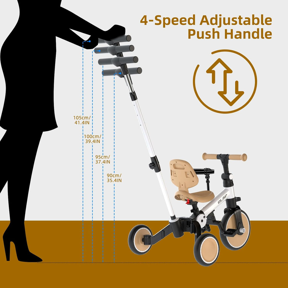 Glaf white toddler tricycle with parent push handle - view 19