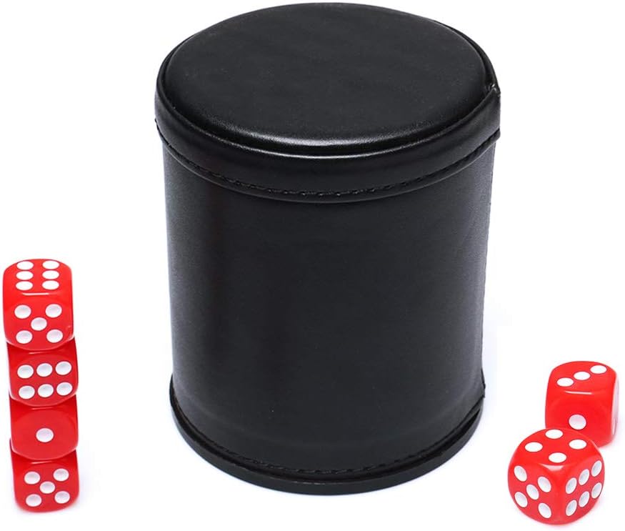 Felt Lined PU Leather Dice Cup Set with 6 Dot Dices – Fun for Kids & Family - Red1 - image 3