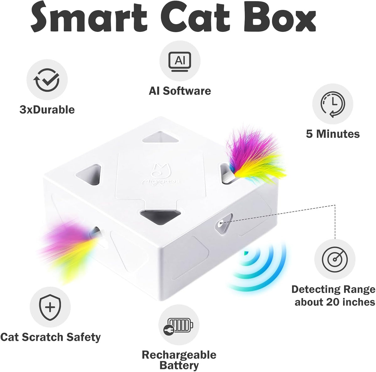 Interactive Cat Toys -Migibox for Indoor Bored Cats - White Normal / Large - image 2