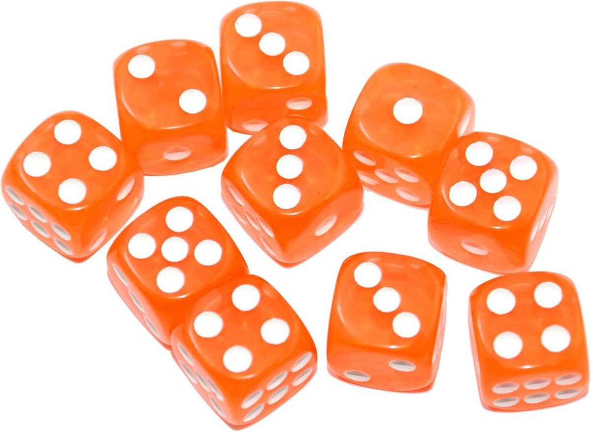 SmartDealsPro 10-Pack D6 Six Sided 16mm Transparent Dice Die for DND - Orange Translucent